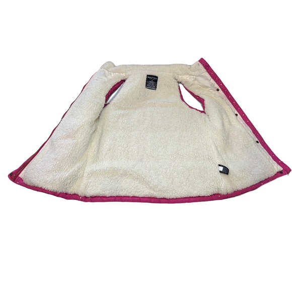 Nautica Vest Girls Size 12 Pink Gold Dotted Puffer Button Full Zip Sherpa Lined - Picture 3 of 10